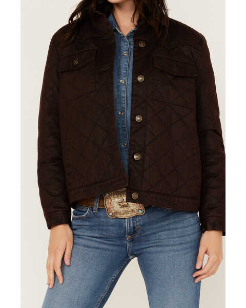 Image #3 - Shyanne Women's Quilted Faux Oil Skin Jacket , Dark Red, hi-res