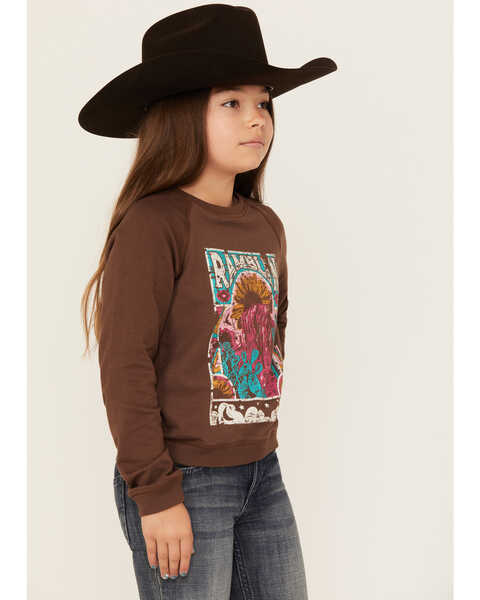 Image #2 - Rock & Roll Denim Girls' Ramblin Desert Graphic Long Sleeve Pullover , Brown, hi-res