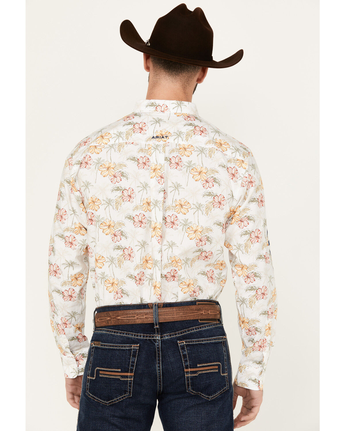 Image #4 - Ariat Men's Team Charlie Floral Print Logo Long Sleeve Button-Down Western Shirt, Natural, hi-res