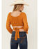 Image #4 - Beyond The Radar Women's Floral Lace Long Sleeve Tie Back Cropped Shirt, Gold, hi-res