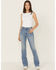 Image #1 - Shyanne Women's Luna Embellished High Rise Flare Stretch Denim Jeans, Light Wash, hi-res
