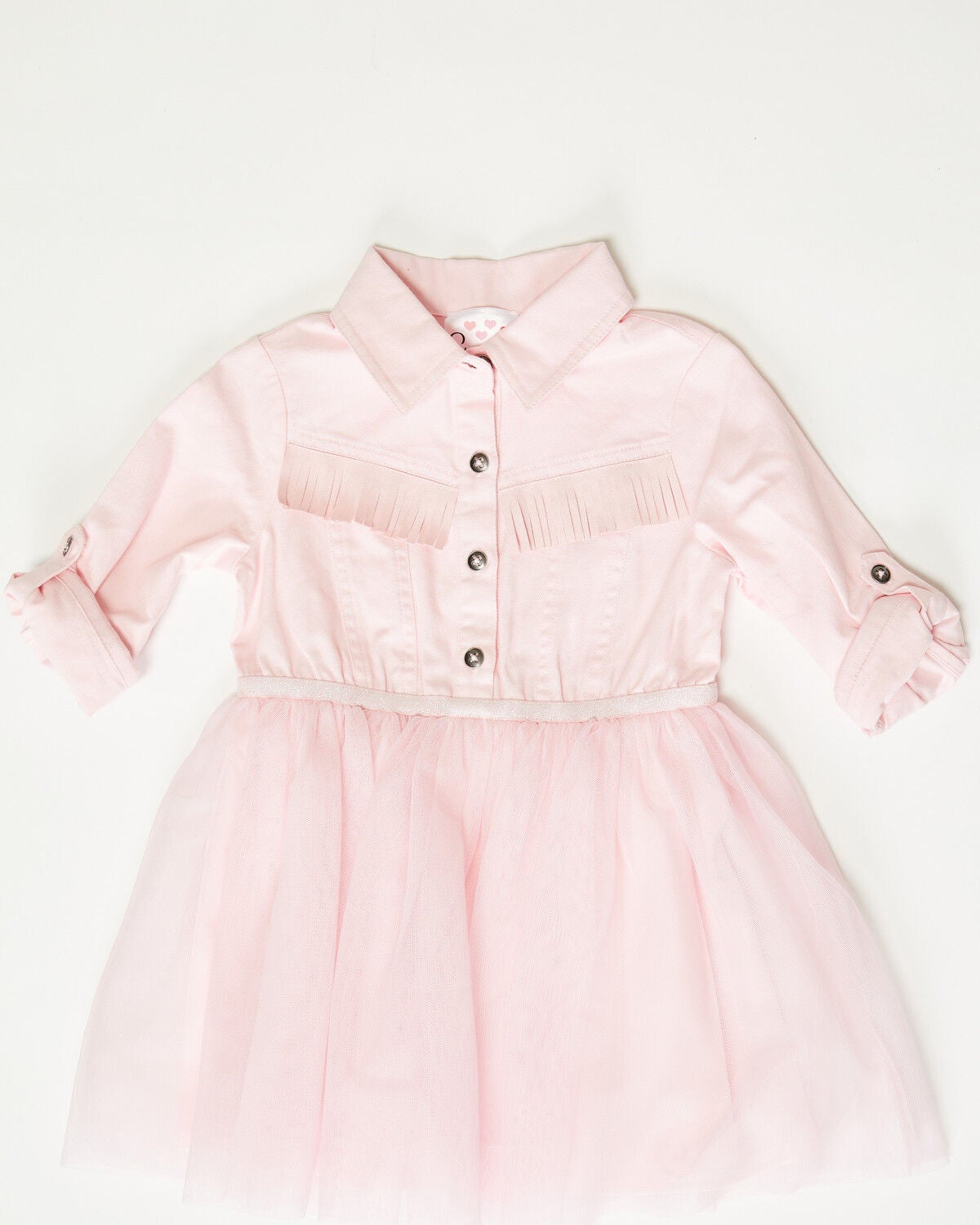 Image #1 - Sugar California Toddler Girls' Fringe Long Sleeve Button-Down Denim Tutu Dress, Blush, hi-res