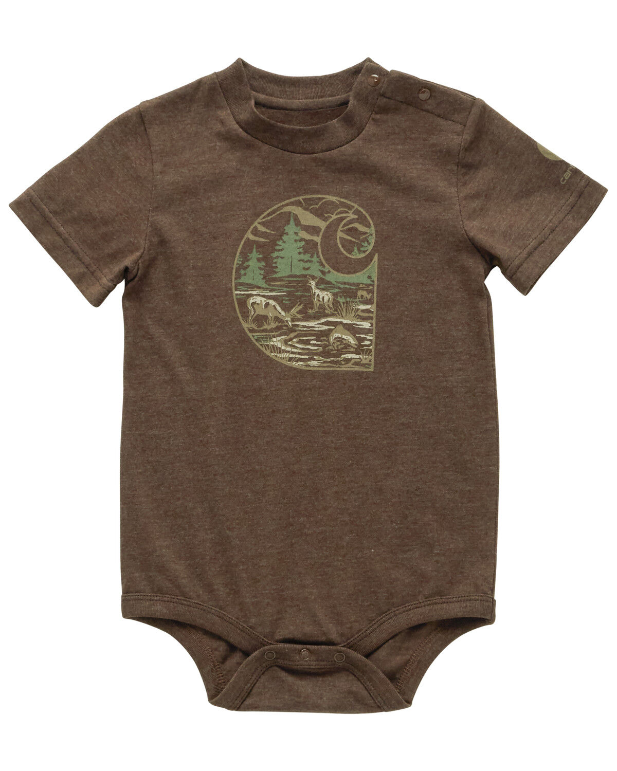 Image #1 - Carhartt Infant Boys' Deer Scene Logo Short Sleeve Onesie, Brown, hi-res