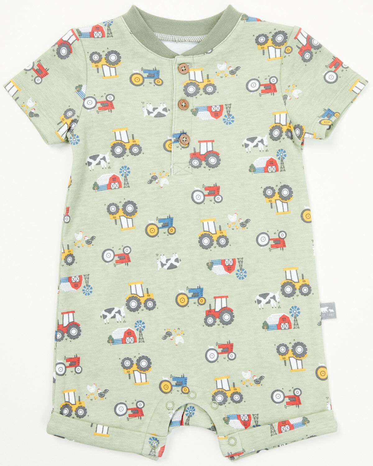 Image #1 - Rugged Bear Infant Boys' Farm Print Onesie, Green, hi-res