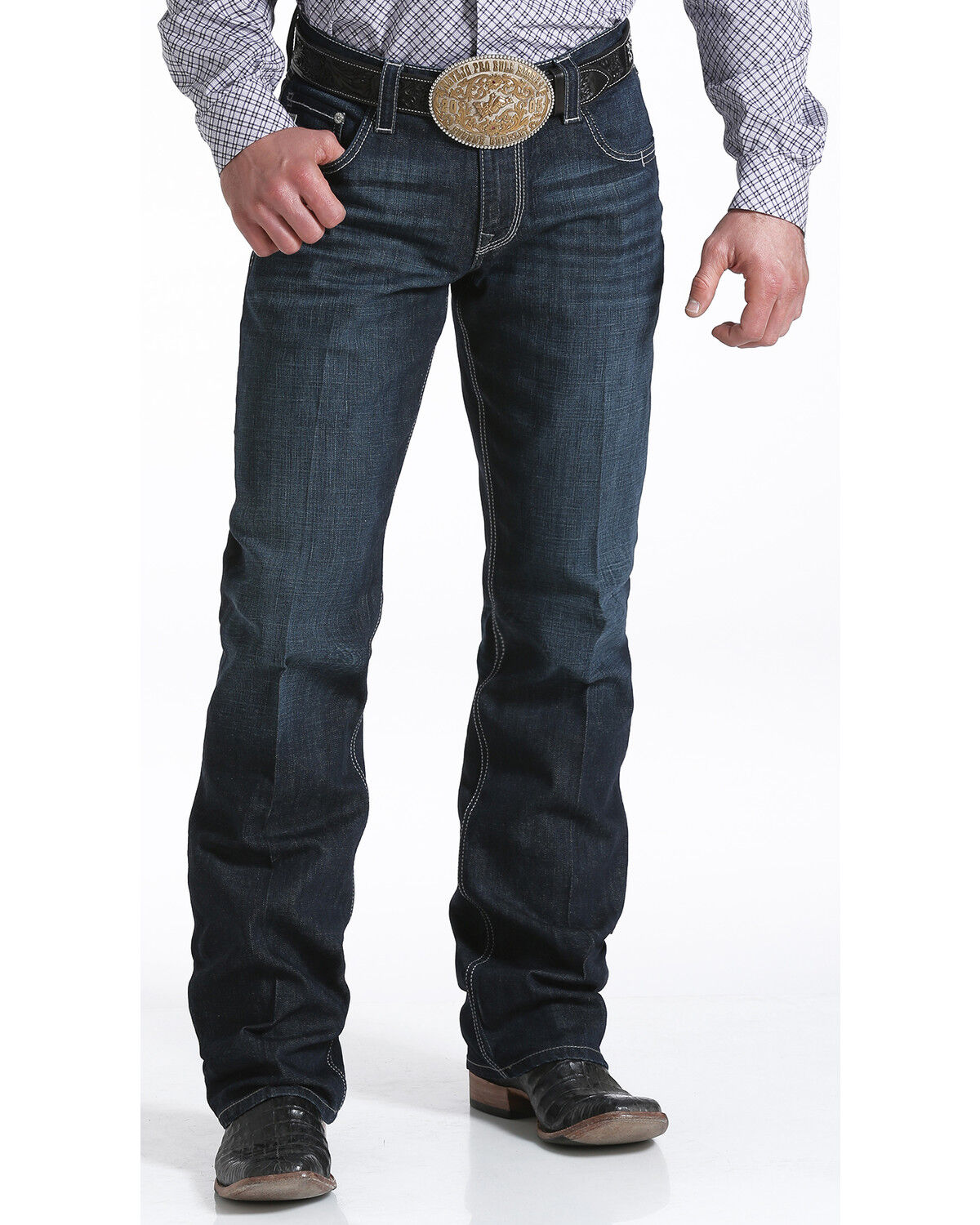 Image #3 - Cinch Men's Carter 2.4 Dark Wash Mid Rise Relaxed Bootcut Performance Jeans, , hi-res