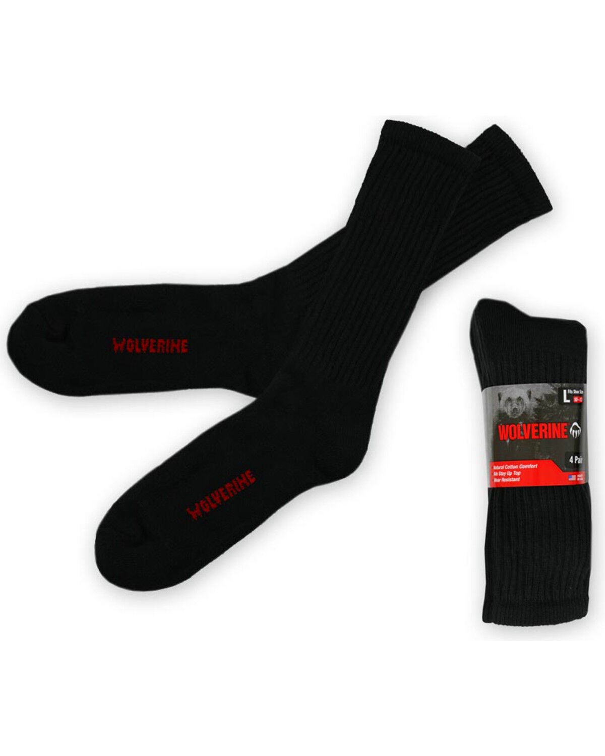 Wolverine Men's 4 Pack Work Socks, Black, hi-res