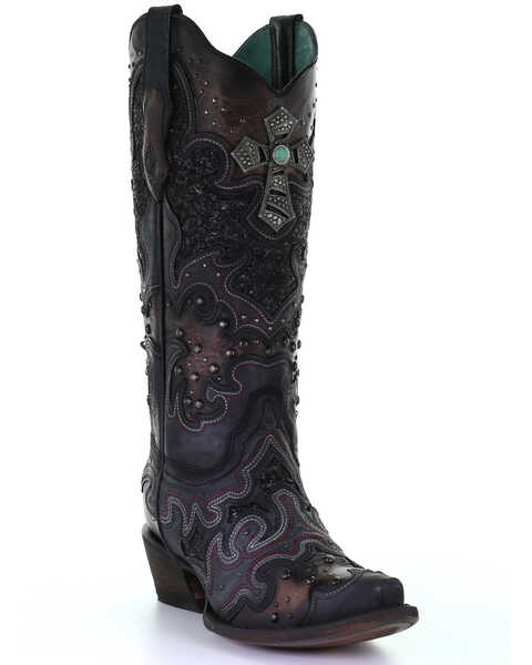Image #1 - Corral Women's Glitter Inlay & Cross Western Boots - Snip Toe, , hi-res