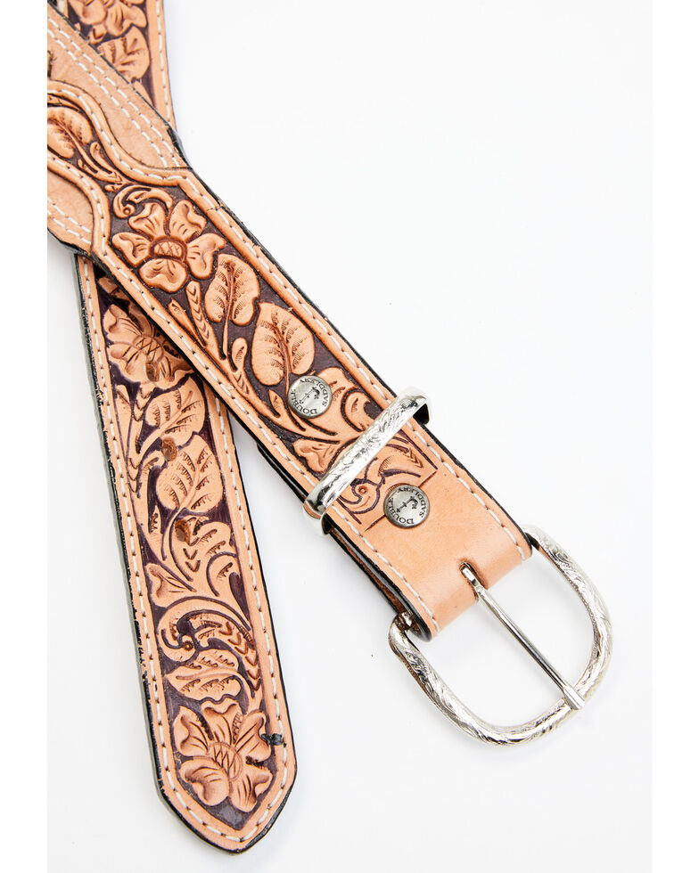 Double J Saddlery Men's Natural Rough Out Floral Tooled Belt, Natural, hi-res