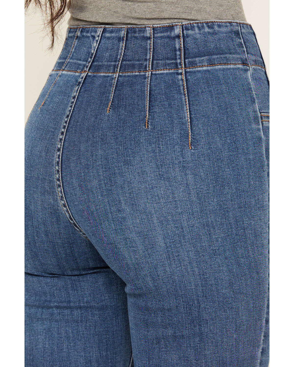 Image #4 - Sneak Peek Women's Dark Wash Pull-On Stretch Flare Jeans, Dark Wash, hi-res