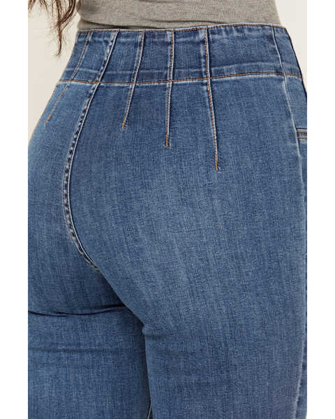 Image #4 - Sneak Peek Women's Dark Wash Pull-On Stretch Flare Jeans , Dark Wash, hi-res