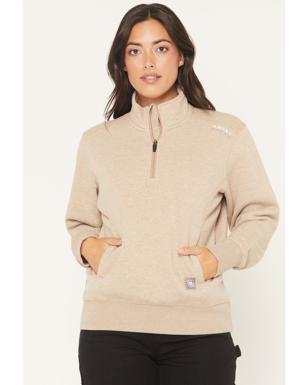 Ariat Women's Rebar Lightweight 1/2 Zip Pullover, Oatmeal, hi-res