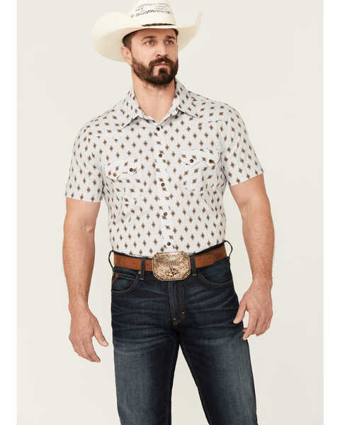 Image #1 - Dale Brisby Men's Taupe Southwestern Geo Print Short Sleeve Snap Western Shirt , Taupe, hi-res