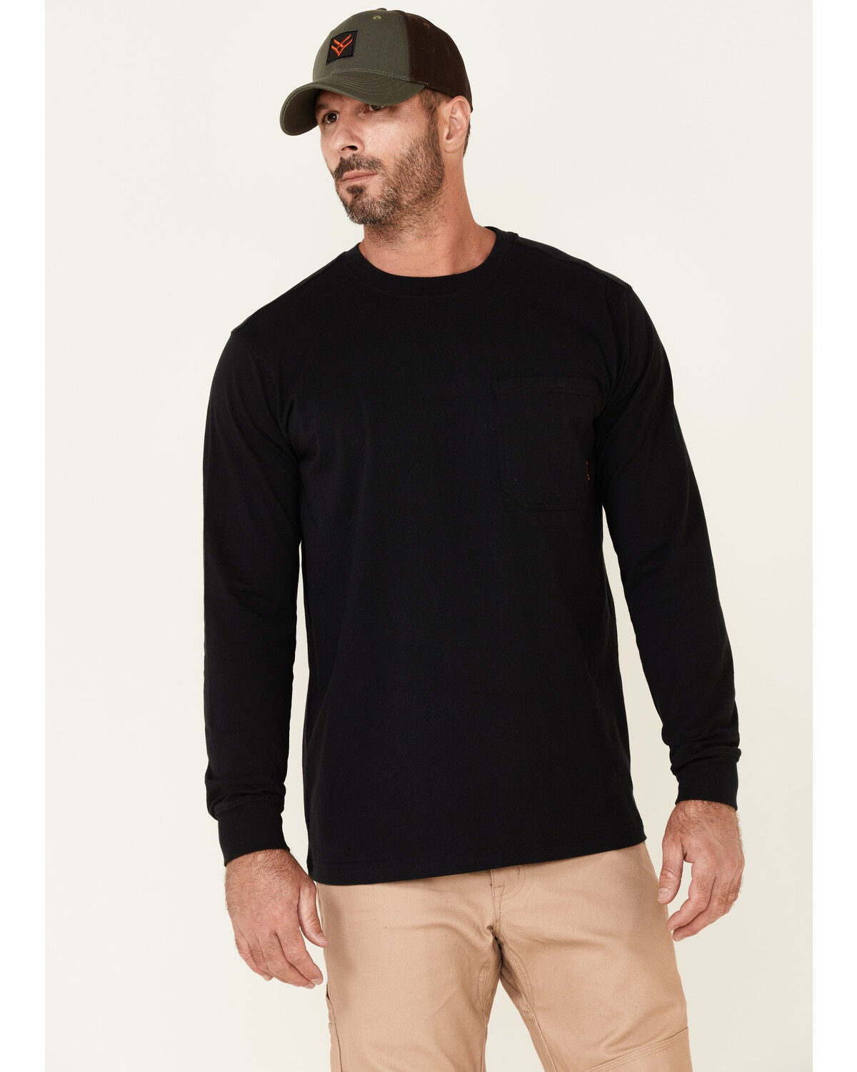 Hawx Men's Solid Forge Long Sleeve Work Pocket T-Shirt - Tall, Black, hi-res