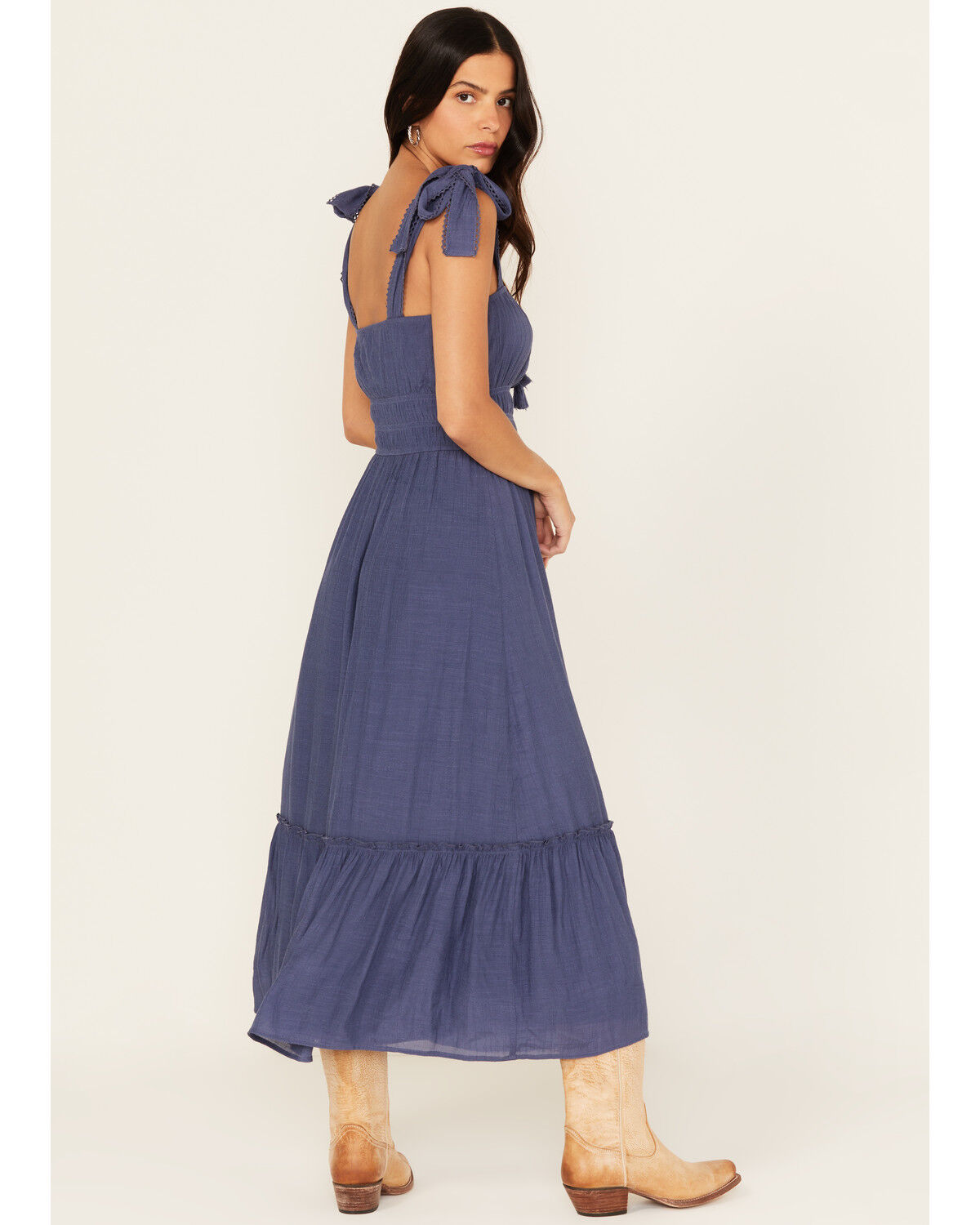 Image #4 - Trixxi Women's Smocked Waist Midi Dress, Blue, hi-res