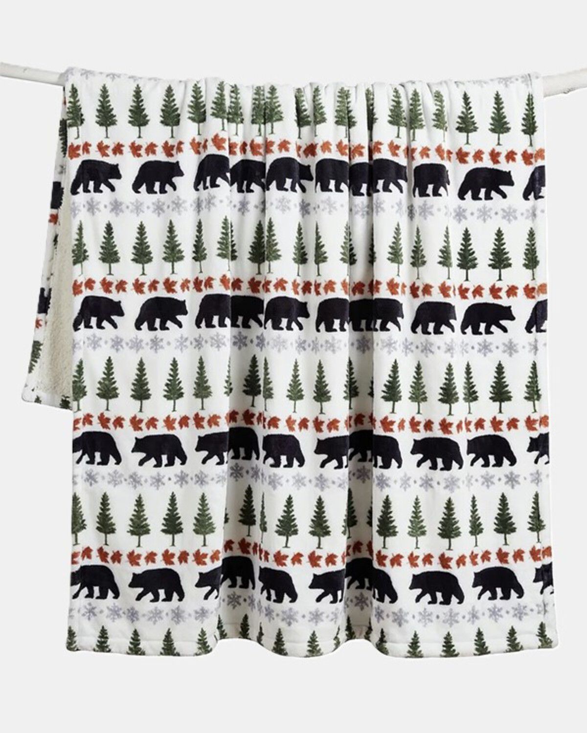 Carstens Home Evergreen Bear Plush Sherpa Throw Blanket, White, hi-res
