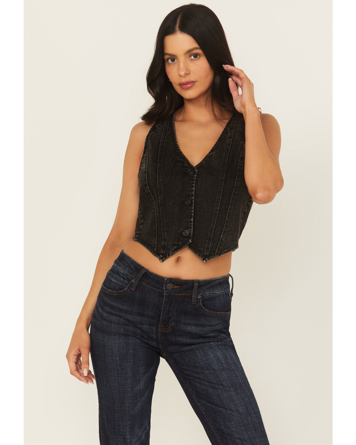 Image #2 - Blue B Women's Boot Barn Exclusive Denim Boot Stitch Embroidered Vest, Black, hi-res