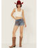 Image #1 - Shyanne Women's Medium Wash Novelty Embroidery Mid Rise Stretch Denim Shorts, Medium Wash, hi-res