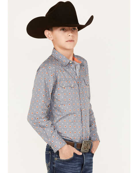Image #2 - Roper Boys' West Made Geo Print Pearl Snap Western Shirt, Grey, hi-res