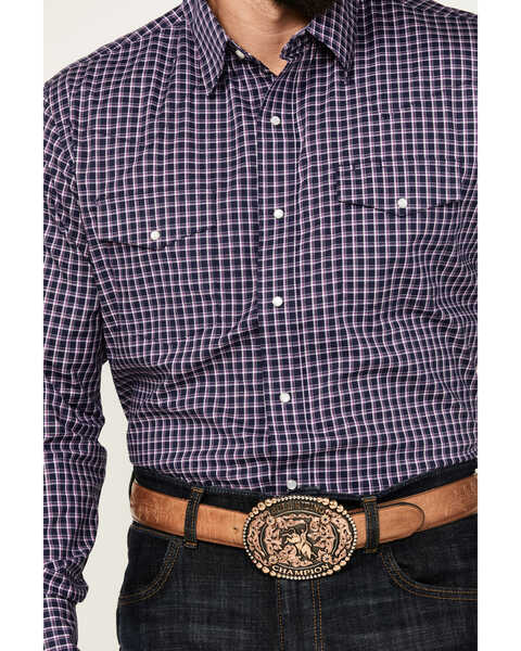 Image #3 - Wrangler Men's Plaid Print Long Sleeve Pearl Snap Western Shirt, Navy, hi-res