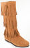 Minnetonka Women's Calf Hi 3-Layer Fringe Boots - Round Toe, Taupe, hi-res