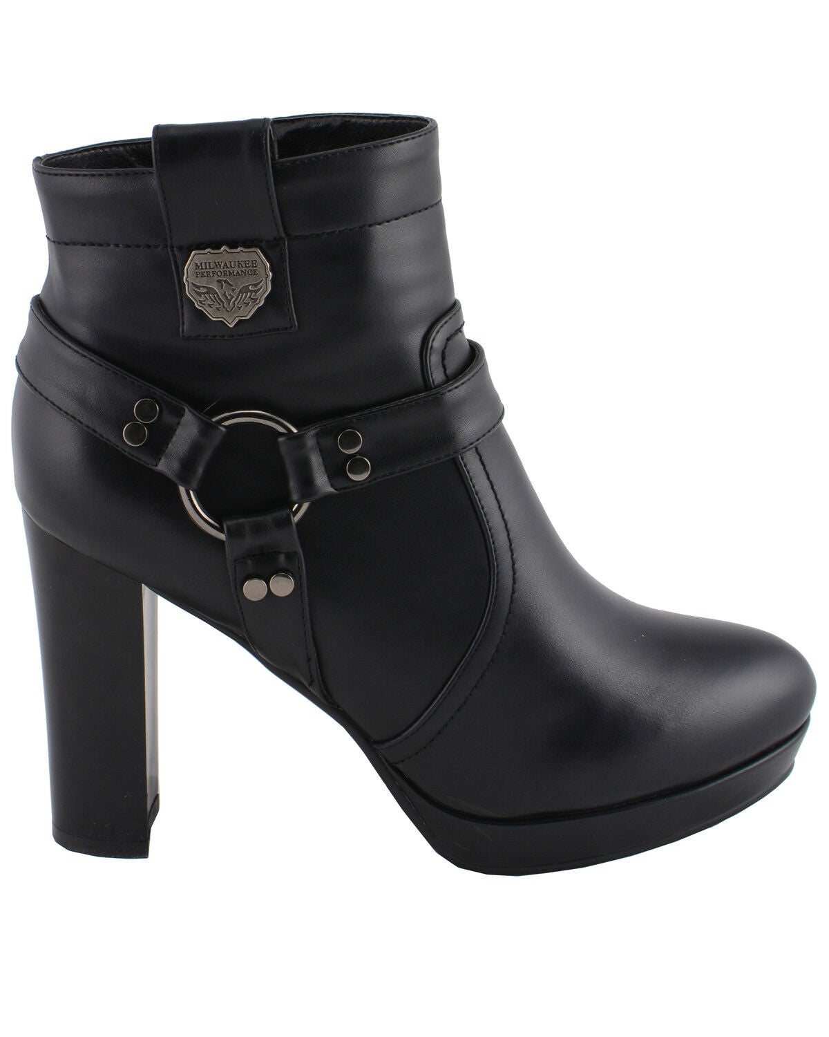 Image #3 - Milwaukee Leather Women's Block Heel Harness Booties - Round Toe, Black, hi-res