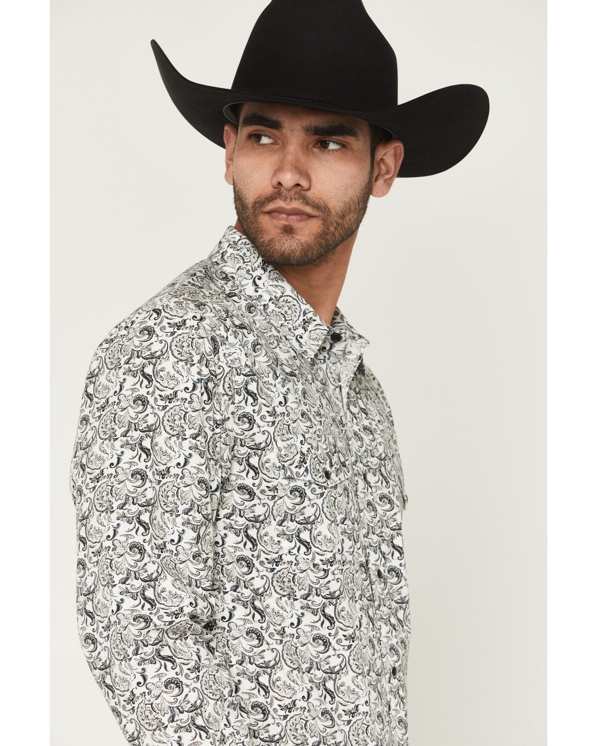 Image #2 - Gibson Trading Co Men's Bone Ridge Paisley Print Long Sleeve Snap Western Shirt - Tall, Ivory, hi-res