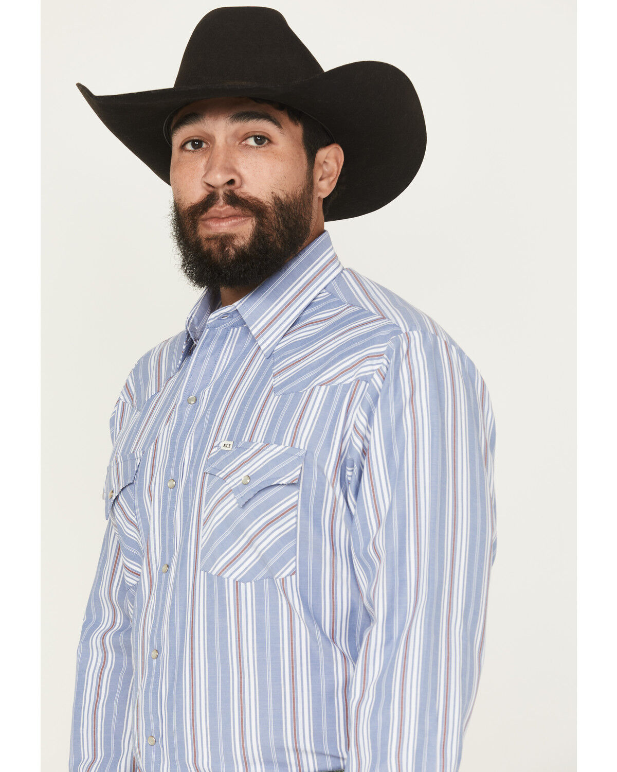 Image #2 - Ely Walker Men's Striped Long Sleeve Pearl Snap Western Shirt, Blue, hi-res