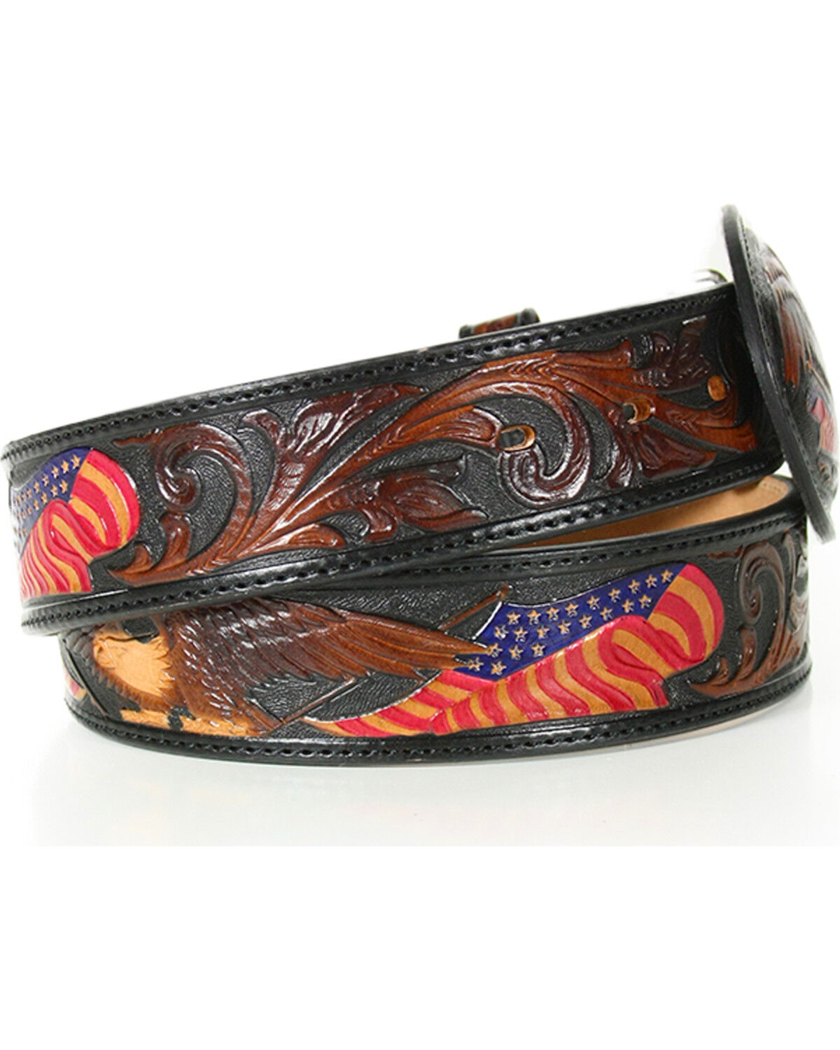 Image #4 - Tony Lama Men's American Heritage Eagle Belt, Brown, hi-res