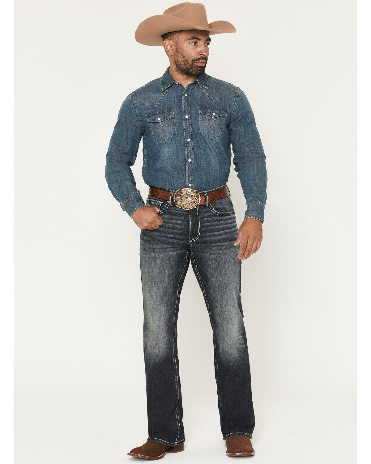 Image #1 - Cody James Men's Cayanne Wash Duke Relaxed Bootcut Stretch Denim Jeans, Dark Wash, hi-res