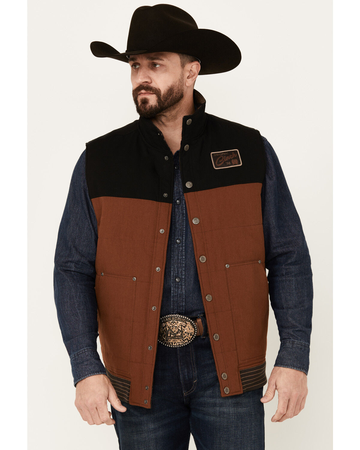Image #2 - Cinch Men's Reversible Southwestern Print Quilted Vest, Brown, hi-res