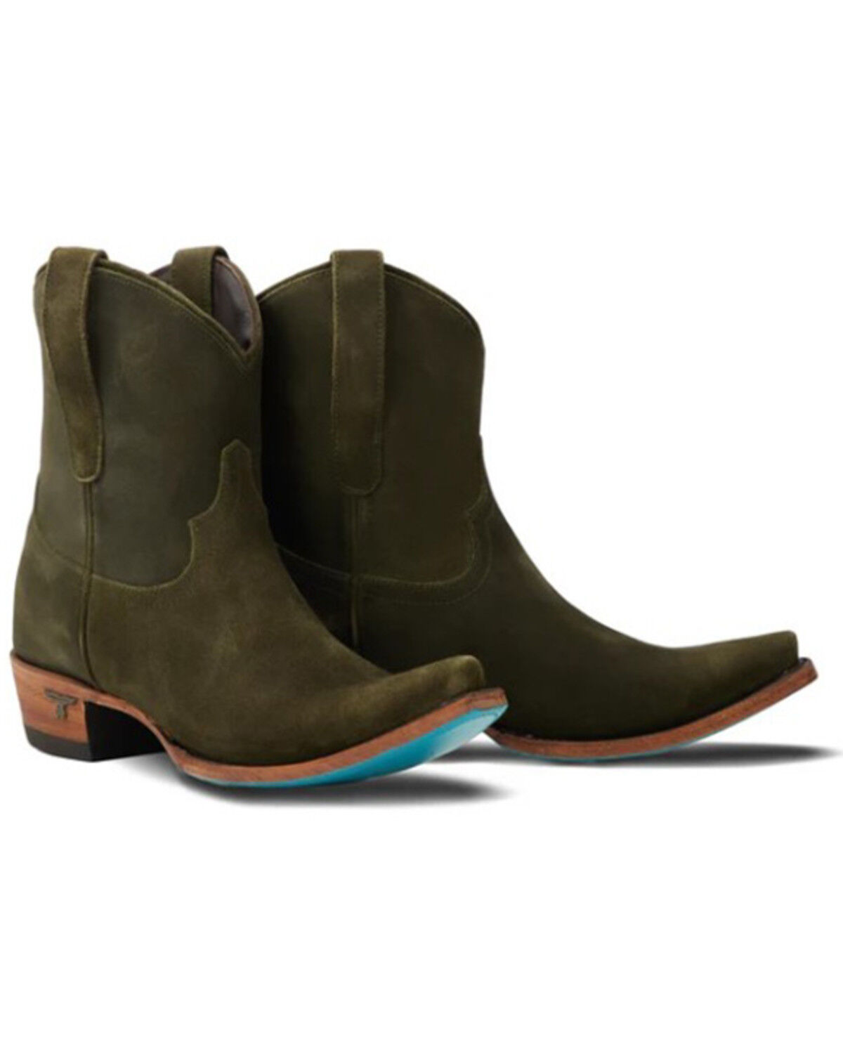 Image #1 - Lane Women's Emma Jane Suede Western Booties - Snip Toe, Olive, hi-res