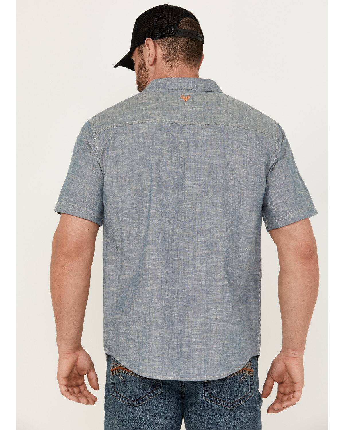 Image #4 - Hawx Men's Chambray Short Sleeve Button-Down Stretch Work Shirt, Blue, hi-res