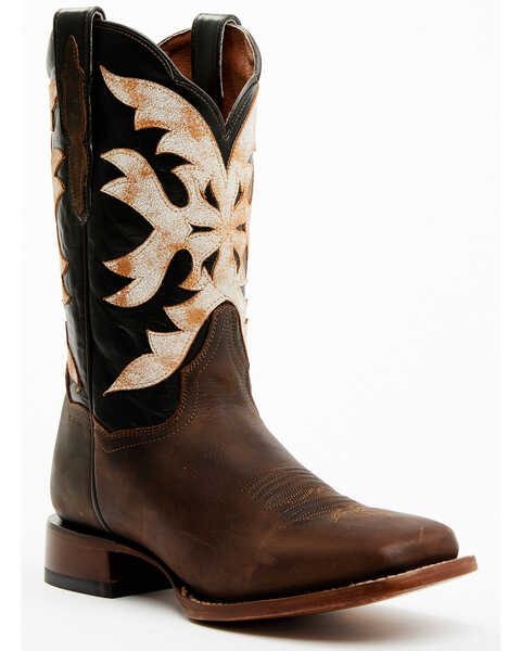 Image #1 - Dan Post Women's Sure Shot Embroidered Overlay Western Leather Boots - Broad Square Toe, Black/tan, hi-res