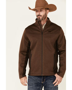 Cinch Men's Brown Logo Textured Bonded Fleece Zip-Front Jacket , Brown, hi-res