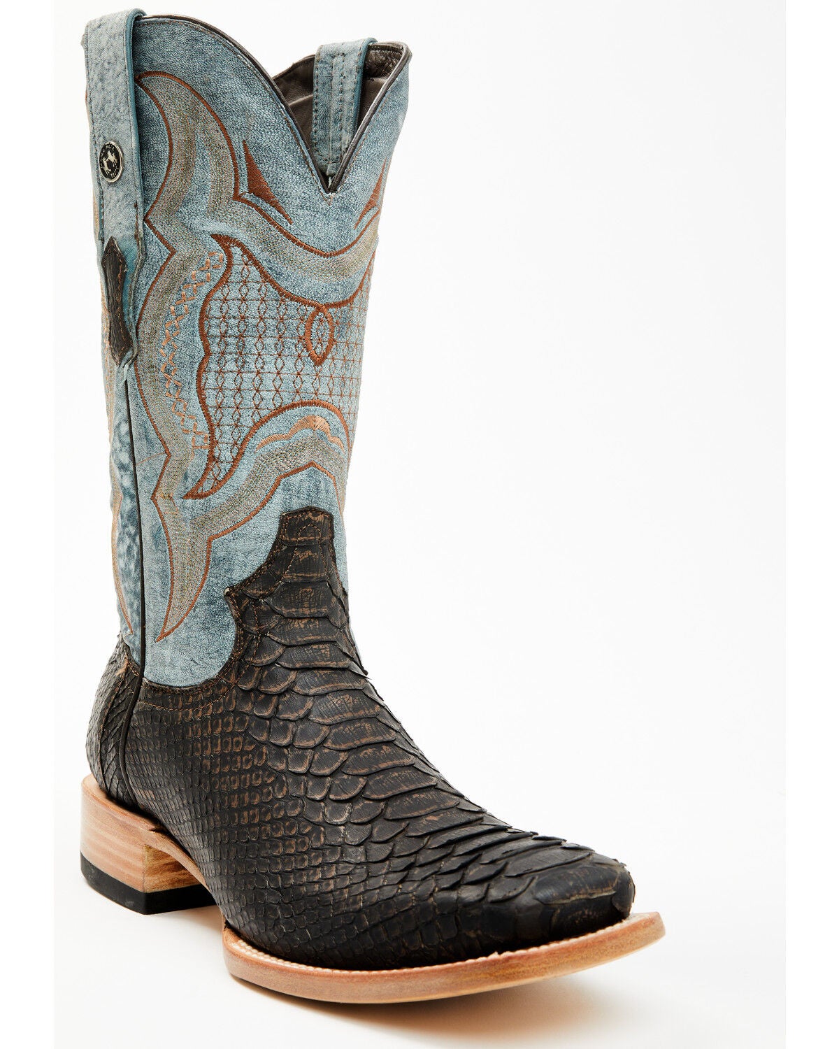 Tanner Mark Men's Python Exotic Western Boots - Broad Square Toe, Brown, hi-res