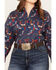 Image #3 - Ariat Women's Kirby Horseshoe Rose Print Long Sleeve Button Down Shirt - Plus, Navy, hi-res
