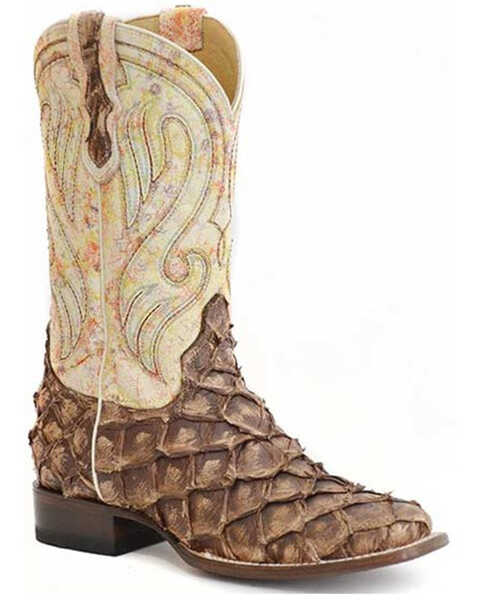 Roper Women's All In Exotic Pirarucu Western Boots - Broad Square Toe, Brown, hi-res