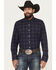 Image #1 - Wrangler X Cody Johnson Men's Plaid Print Long Sleeve Button-Down Western Shirt - Tall, Navy, hi-res
