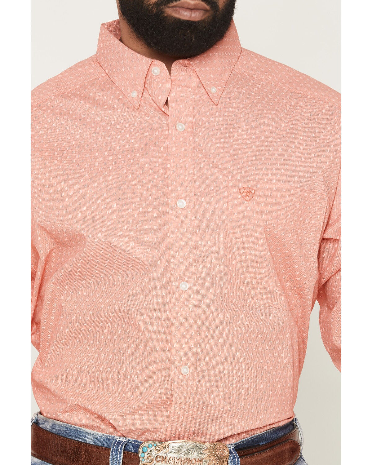 Image #3 - Ariat Men's Jerry Speckled Print Long Sleeve Button-Down Western Shirt, Coral, hi-res
