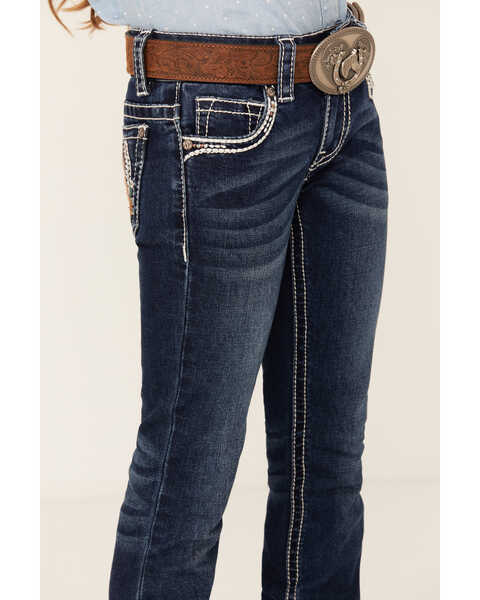 Image #4 - Shyanne Girls' Dark Wash Horseshoe Pocket Bootcut Stretch Denim Jeans , Medium Wash, hi-res
