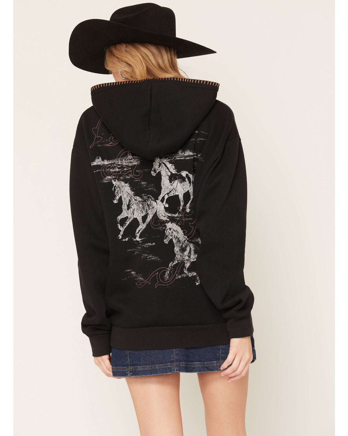 Cleo + Wolf Women's Whip Stitch Graphic Hoodie, Black, hi-res