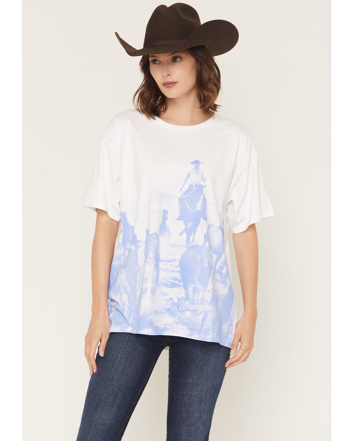 Image #1 - Wrangler Retro Women's White Horse Short Sleeve Graphic Tee, White, hi-res
