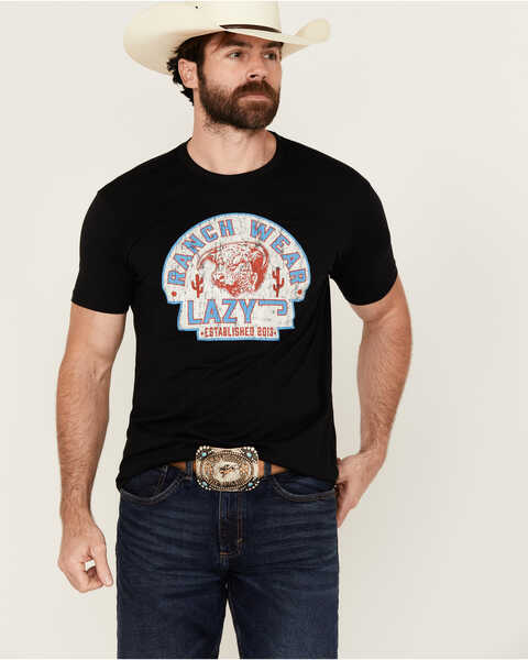 Image #1 - Lazy J Ranch Wear Men's Arrowhead Logo Short Sleeve Graphic T-Shirt , Black, hi-res