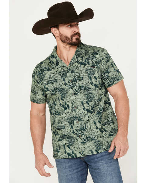 Cinch Men's Camp Tumbleweed Cactus Caution Short Sleeve Button-Down Shirt, Green, hi-res