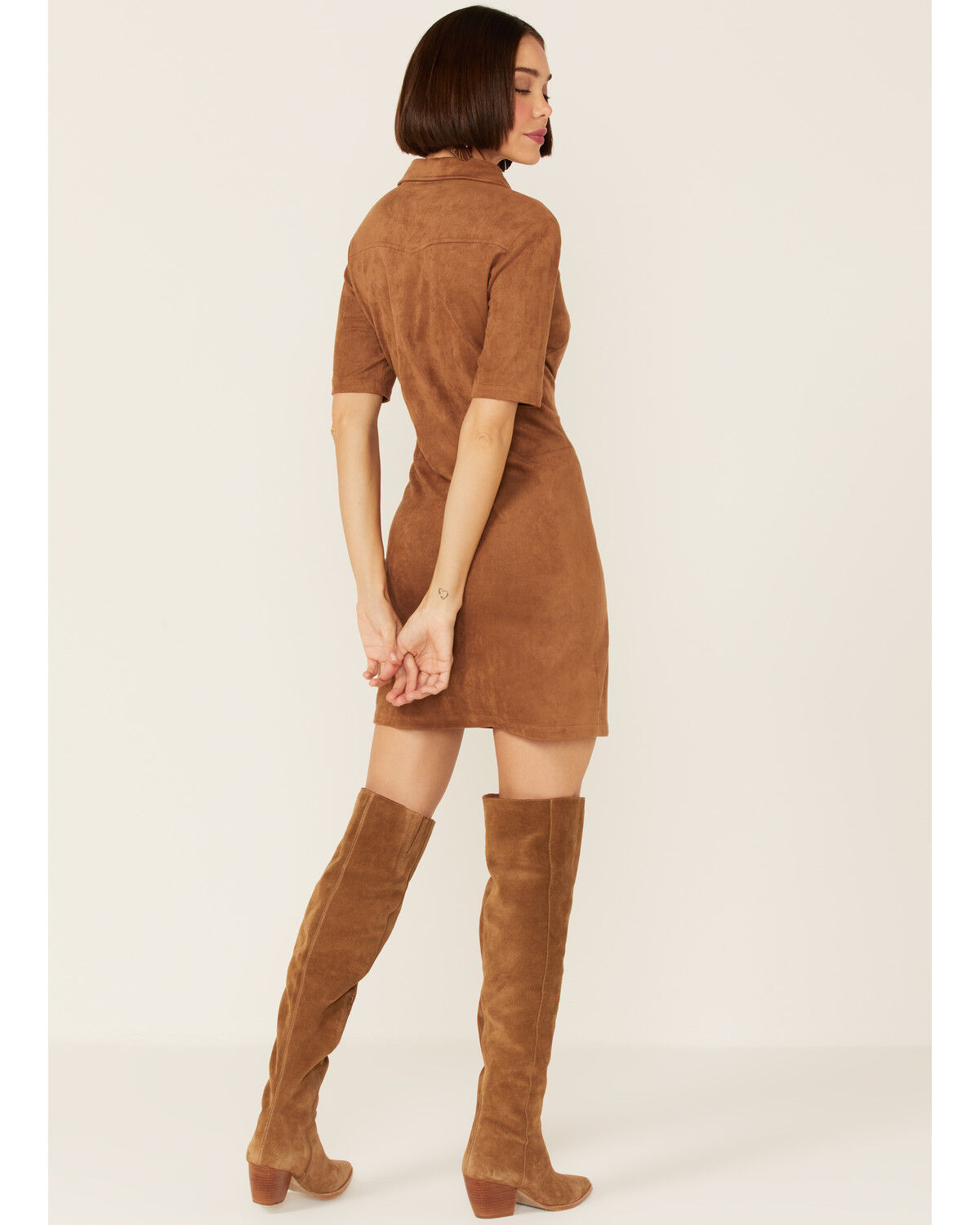 Image #3 - Paper Crane Women's Short Sleeve Faux Suede Shirt Dress, , hi-res