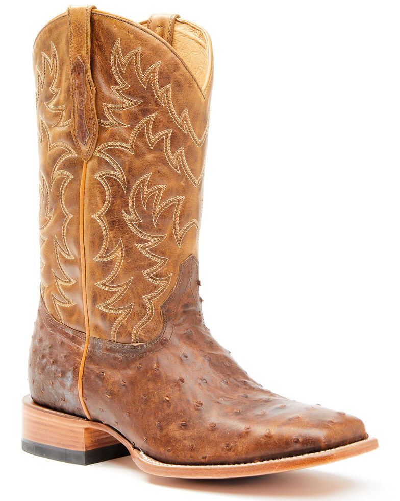 Cody James Men's Exotic Full-Quill Ostrich Skin Western Boots - Broad Square Toe, Brown, hi-res