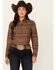 Image #1 - Roper Women's Southwestern Print Long Sleeve Snap Western Shirt , Brown, hi-res