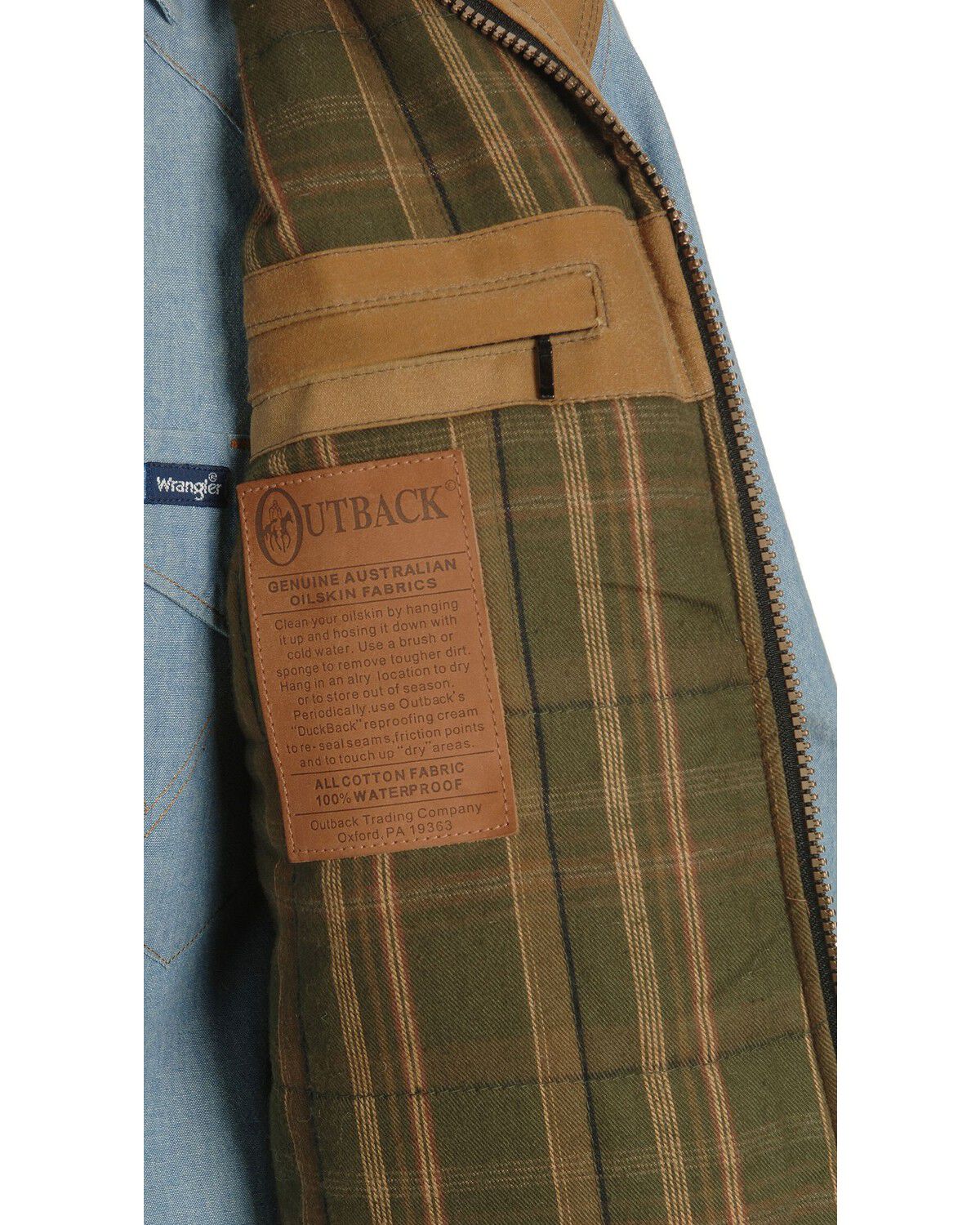 Image #2 - Outback Trading Co Men's Sawbuck Flannel Lined Oilskin Zip-Front Vest, Tan, hi-res