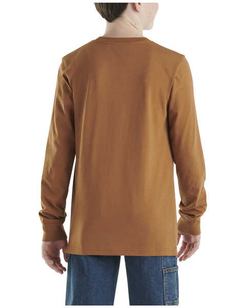 Image #2 - Carhartt Boys' Logo Long Sleeve Pocket T-Shirt, Medium Brown, hi-res