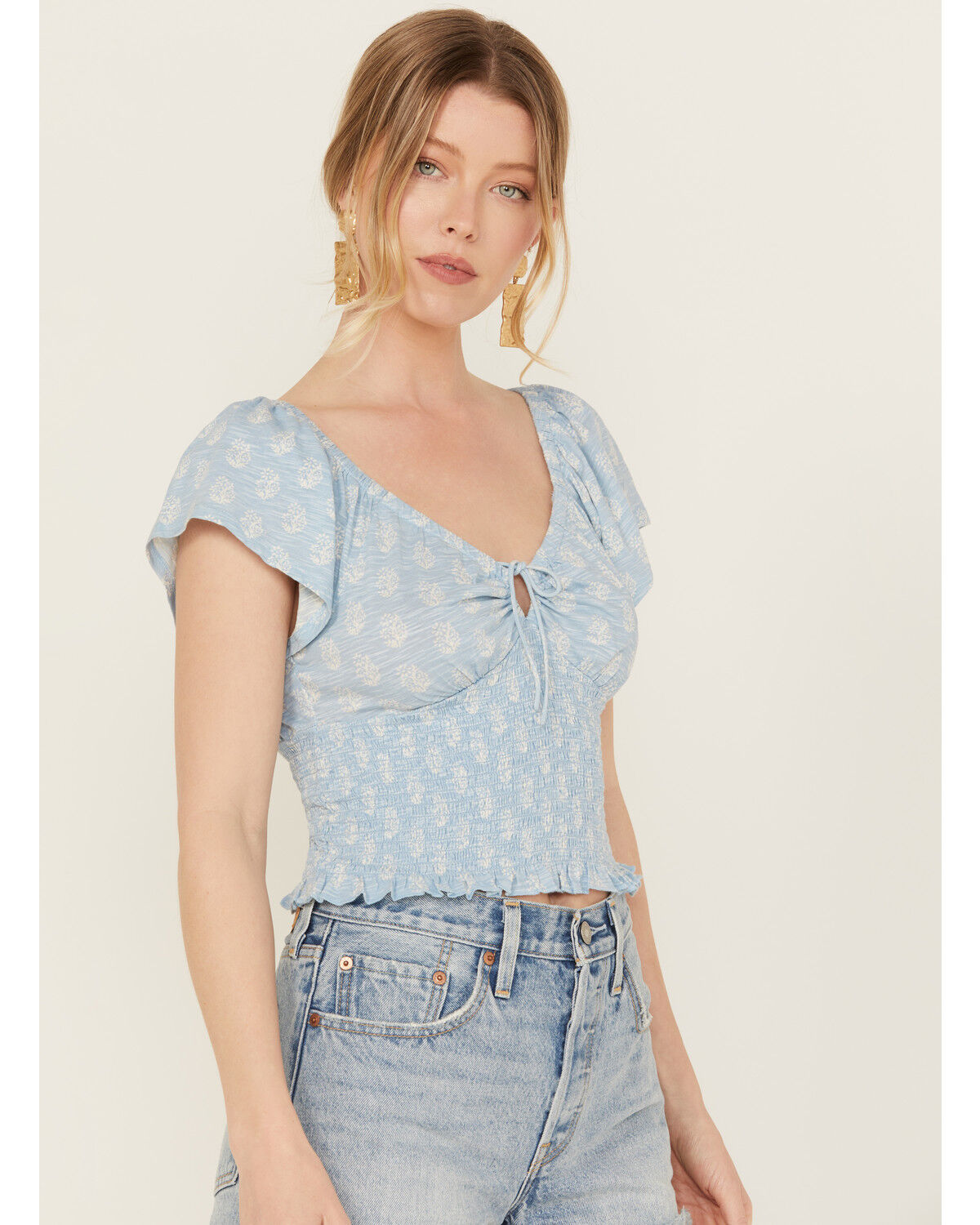 Image #2 - Bila Women's Floral Print Short Sleeve Shirt, Blue, hi-res